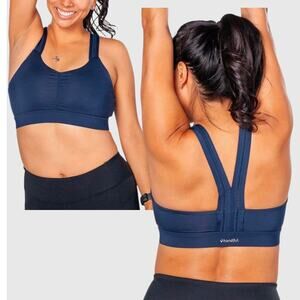 Handful Y Back Sports Bra Navy Blue Medium Support Womens Small